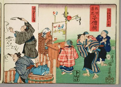 Insegnamento morale per i commessi, esempi di buon e cattivo comportamento, 1857 da Utagawa Kuniyoshi